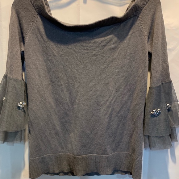 7th Avenue NY &Co  jeweled tulle sleeve sweater - Picture 5 of 6